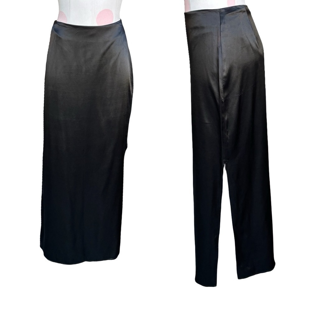 Y2K Black Double Slit Satin Maxi Skirt- black - small/5